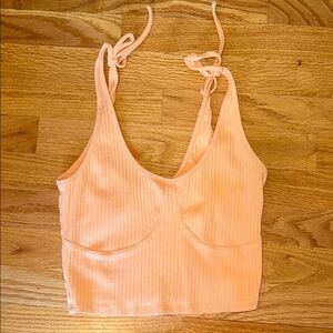 Orange ribbed cropped tank